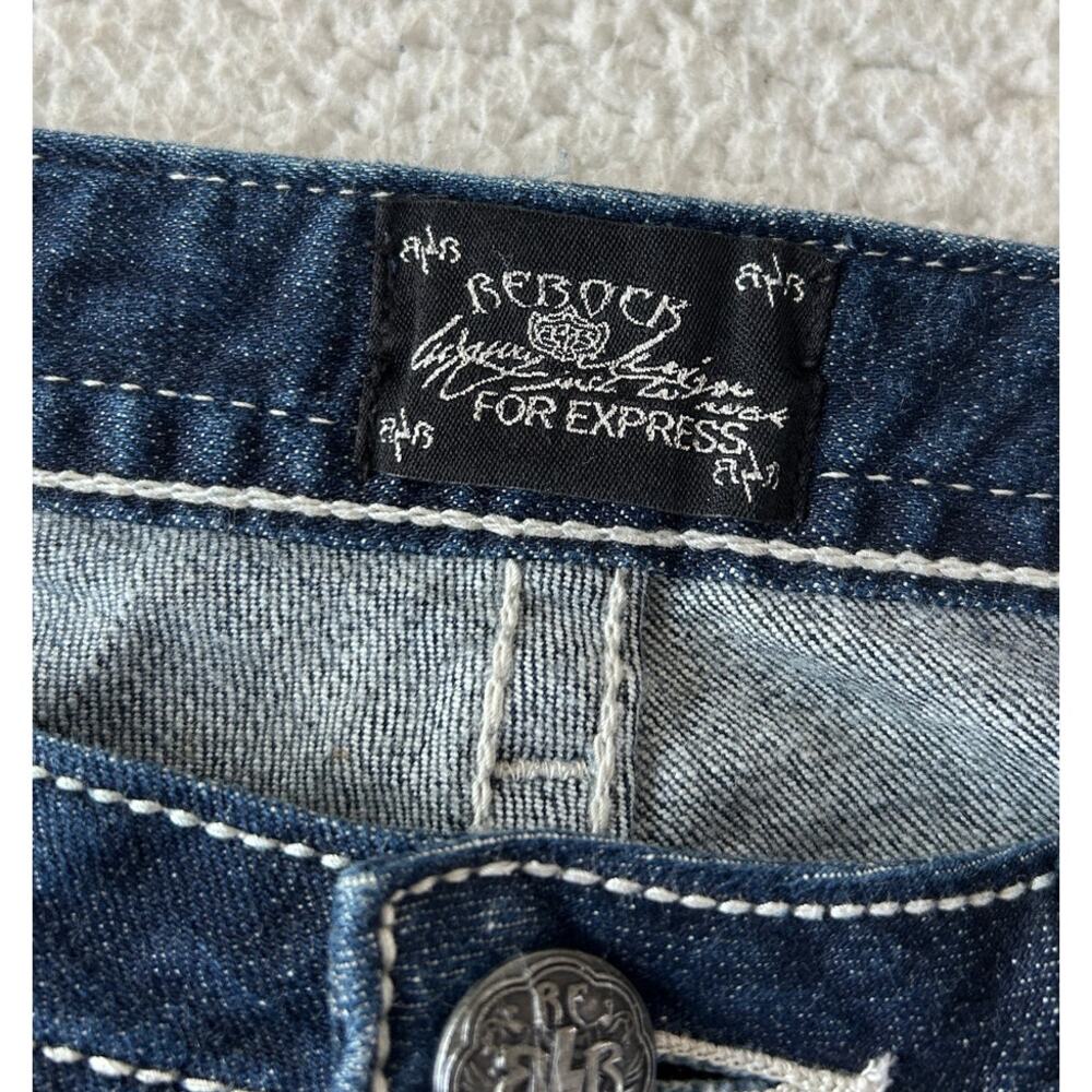 Rerock for Express Women's Boot Cut Jeans Sz 4R Blue Low Distressed Y2K Western - Picture 8 of 8
